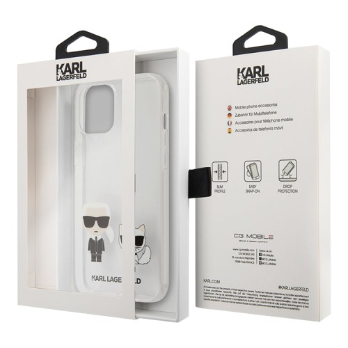 Чехол Karl Lagerfeld Ikonik Karl & Choupette Hard для iPhone 12 | 12 Pro, прозрачный