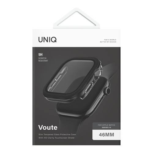 Uniq для Apple Watch 46 mm чехол VOUTE with 9H Tempered Glass Jet Black