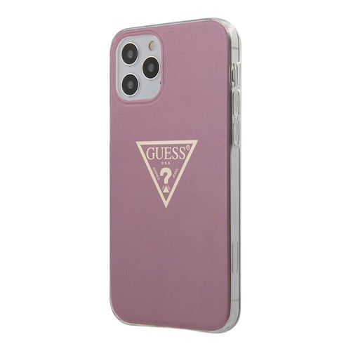 Чехол Guess Metallic effect Triangle logo Hard для iPhone 12 mini, розовый