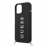 Чехол Guess PU Embossed white logo and Strap для iPhone 12 Pro Max, черный