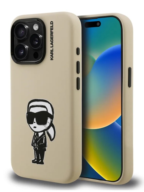 Karl Lagerfeld для iPhone 15 Pro Max чехол Liquid Silicone Sketch Karl Ikonik Brown (MagSafe)