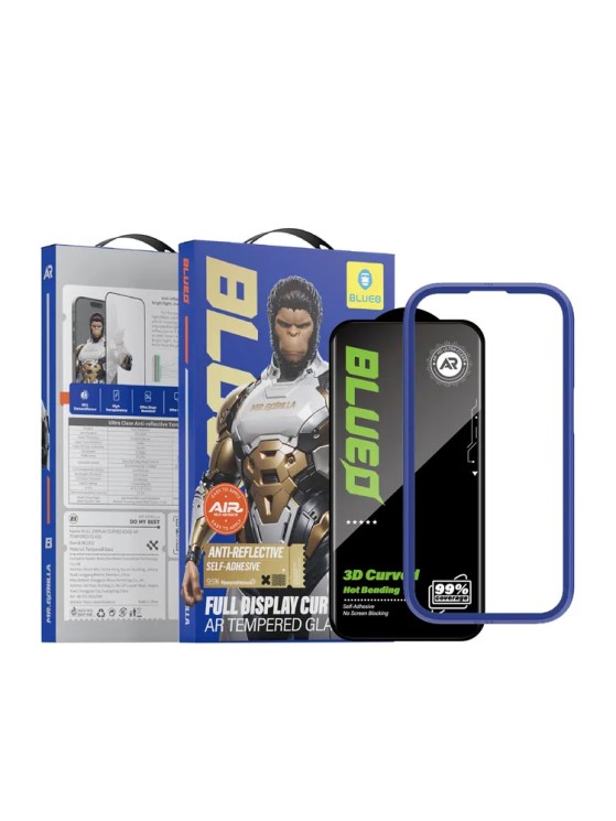 BlueO стекло для iPhone 16 Pro Max, 3D AR Curved Hot Bending Self-Adhensive Anti-Ref Black (+instal)