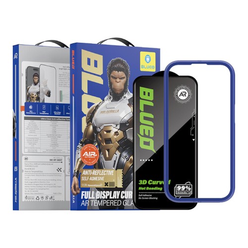 BlueO стекло для iPhone 16 Pro Max, 3D AR Curved Hot Bending Self-Adhensive Anti-Ref Black (+instal)