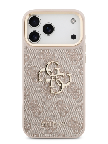 Guess для iPhone 17 Pro Max чехол Crossbody PU 4G Big metal logo Gold camera Hard + Strap Pink