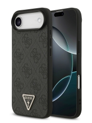Guess для iPhone Air чехол PU 4G Triangle Diamond metal logo Hard Black (MagSafe)