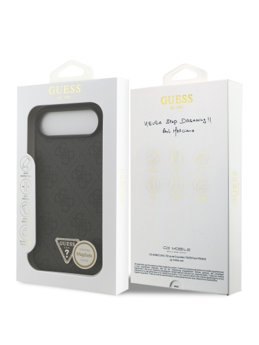 Guess для iPhone Air чехол PU 4G Triangle Diamond metal logo Hard Black (MagSafe)