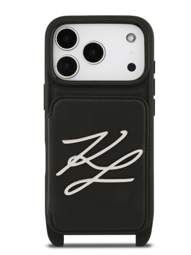 Karl Lagerfeld для iPhone 17 Pro Max чехол Crossbody cardslot PU Saffiano Autograph Hard Black