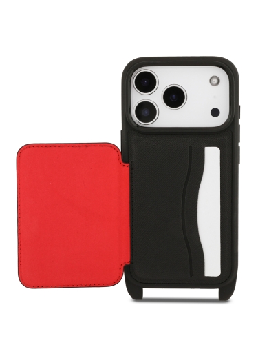 Karl Lagerfeld для iPhone 17 Pro Max чехол Crossbody cardslot PU Saffiano Autograph Hard Black