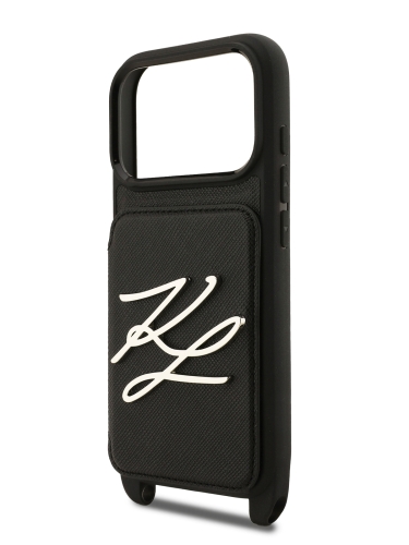 Karl Lagerfeld для iPhone 17 Pro Max чехол Crossbody cardslot PU Saffiano Autograph Hard Black