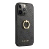 Guess чехол PU кожа с узором 4G + кольцо-подставка для iPhone 13 Pro Max, серый