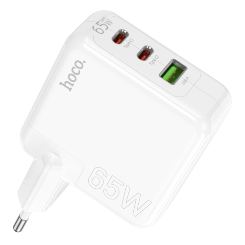 HOCO сетевое зарядное устройство C115A Header GaN charger three-port Dual Type-C PD65W + USB-A QC3.0 White