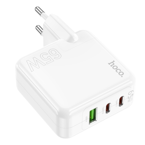 HOCO сетевое зарядное устройство C115A Header GaN charger three-port Dual Type-C PD65W + USB-A QC3.0 White