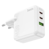 HOCO сетевое зарядное устройство C115A Header GaN charger three-port Dual Type-C PD65W + USB-A QC3.0 White
