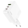 HOCO сетевое зарядное устройство C115A Header GaN charger three-port Dual Type-C PD65W + USB-A QC3.0 White