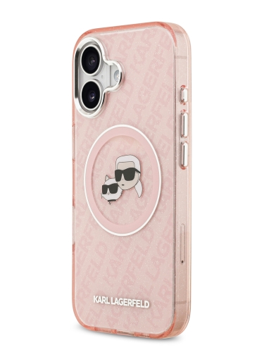 Karl Lagerfeld для iPhone 17 чехол IML NFT Karl&Choup Head on logo Metal Cam Hard Pink (MagSafe)