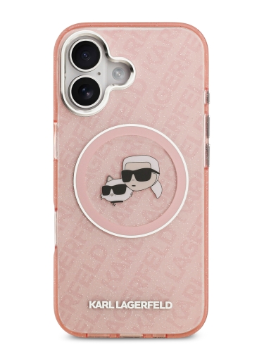 Karl Lagerfeld для iPhone 17 чехол IML NFT Karl&Choup Head on logo Metal Cam Hard Pink (MagSafe)