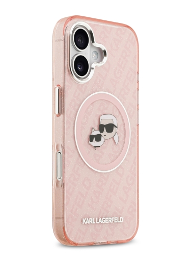 Karl Lagerfeld для iPhone 17 чехол IML NFT Karl&Choup Head on logo Metal Cam Hard Pink (MagSafe)