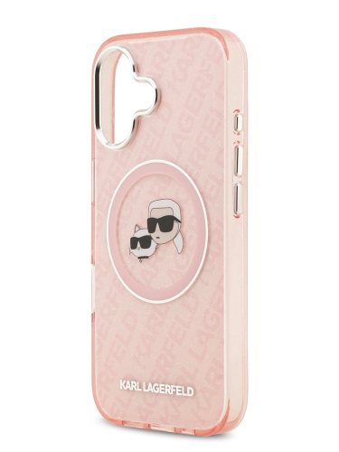 Karl Lagerfeld для iPhone 17 чехол IML NFT Karl&Choup Head on logo Metal Cam Hard Pink (MagSafe)