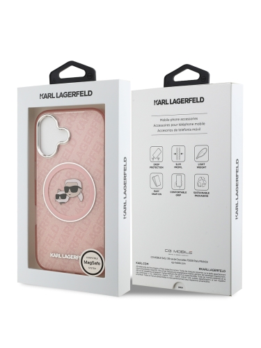 Karl Lagerfeld для iPhone 17 чехол IML NFT Karl&Choup Head on logo Metal Cam Hard Pink (MagSafe)