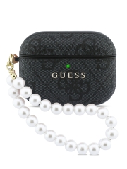 Guess для Airpods Pro 3 чехол PU leather 4G with Classic metal logo and Pearl hand strap Black