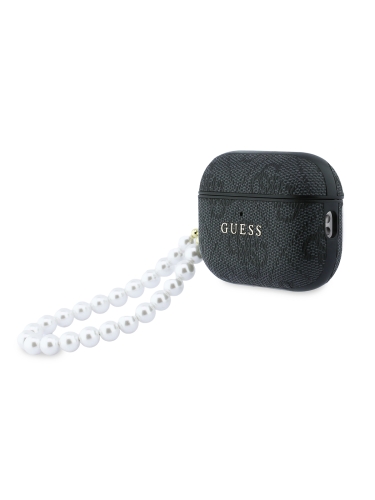 Guess для Airpods Pro 3 чехол PU leather 4G with Classic metal logo and Pearl hand strap Black