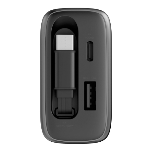 Energea СЗУ AmpCharge Arc 65, USB-C +USB-A +70cm retractable USB-C cable (total 65W) Gunmetal