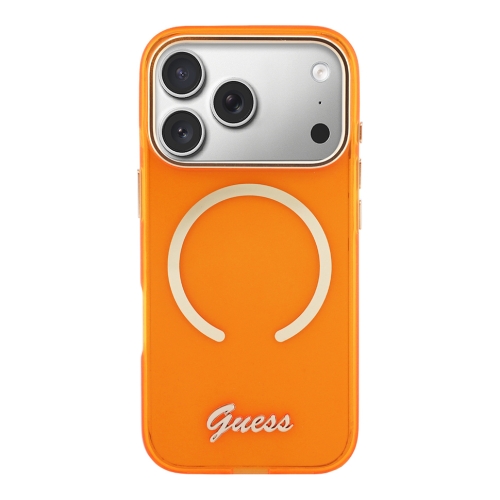 Guess для iPhone 17 Pro чехол IML Script Metal logo and Camera Hard Orange (MagSafe)
