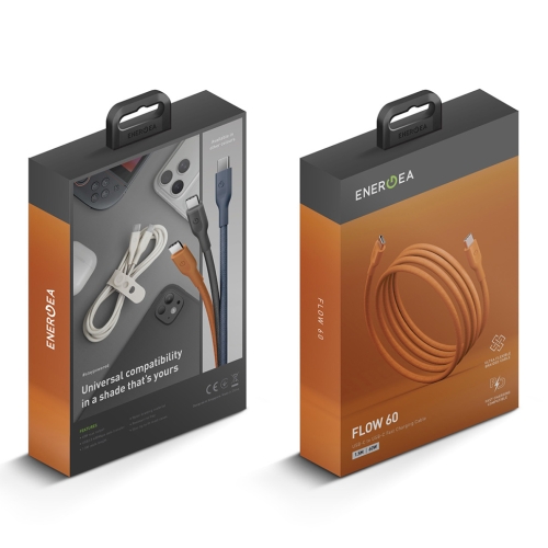 Energea Кабель FLOW 60 USB-C to USB-C PD60W 3A 480Mbps Nanoweave Orange 1.5m