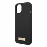 Чехол Guess Liquid Silicone Plate metal logo Hard для iPhone 14, черный (Magsafe)