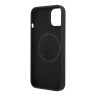 Чехол Guess Liquid Silicone Plate metal logo Hard для iPhone 14, черный (Magsafe)