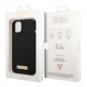 Чехол Guess Liquid Silicone Plate metal logo Hard для iPhone 14, черный (Magsafe)