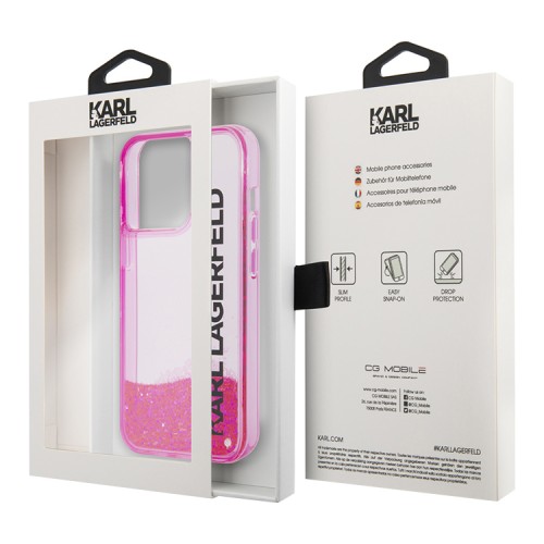 Чехол Lagerfeld Liquid glitter Elongated logo Hard Translucent для iPhone 13 Pro Max, розовый