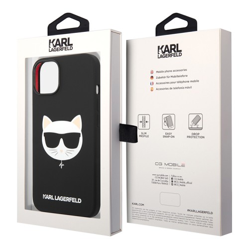 Чехол Lagerfeld Liquid silicone Choupette Hard для iPhone 14, черный (Magsafe)