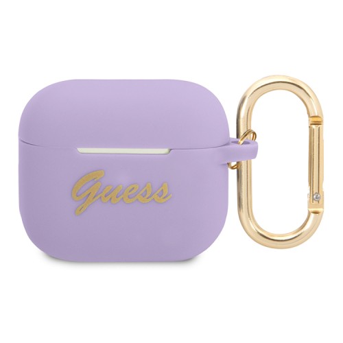 Чехол Guess Silicone Script logo с карабином для Airpods 3 (2021), фиолетовый