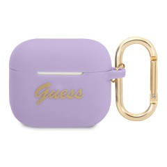 Чехол Guess Silicone Script logo с карабином для Airpods 3 (2021), фиолетовый