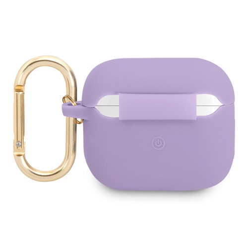 Чехол Guess Silicone Script logo с карабином для Airpods 3 (2021), фиолетовый
