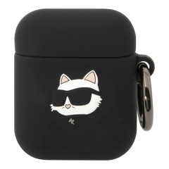 Чехол Lagerfeld Silicone case with ring NFT 3D Choupette для Airpods 1/2, черный