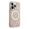 Чехол Guess Peony Glitter Hard для iPhone 14 Pro Max, розовый/золотой (MagSafe)