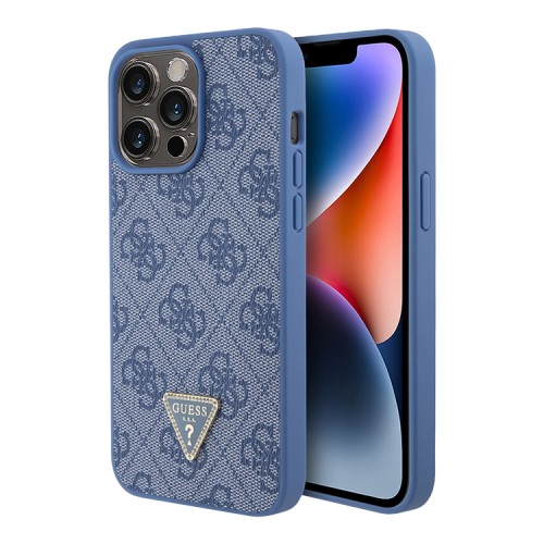 Guess для iPhone 15 Pro чехол PU 4G Triangle Diamond metal logo Hard Blue