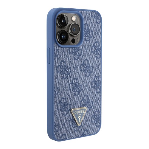 Guess для iPhone 15 Pro чехол PU 4G Triangle Diamond metal logo Hard Blue