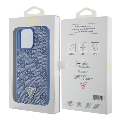 Guess для iPhone 15 Pro чехол PU 4G Triangle Diamond metal logo Hard Blue