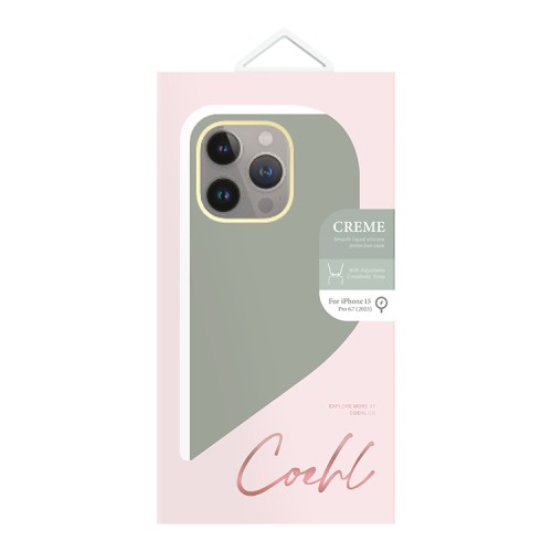 Uniq для iPhone 15 Pro Max чехол COEHL CREME Liquid silicone with Strap Soft Sage (MagSafe)