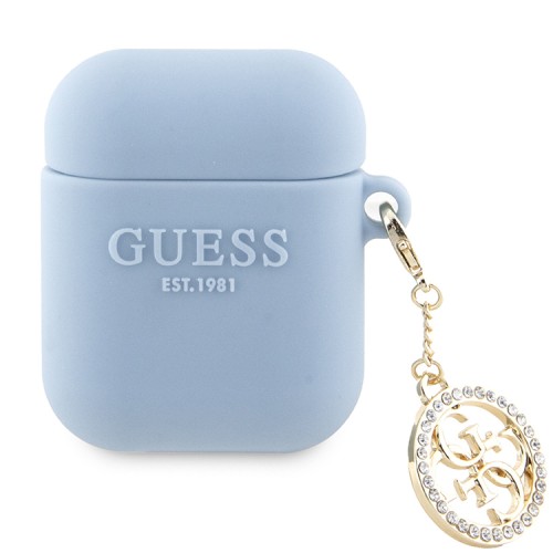 Guess для Airpods 1/2 чехол Liquid silicone 3D Logo with 4G Diamond charm Blue