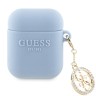 Guess для Airpods 1/2 чехол Liquid silicone 3D Logo with 4G Diamond charm Blue