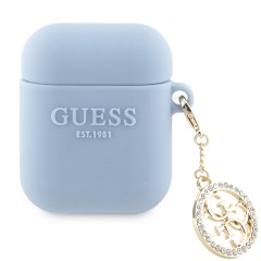 Guess для Airpods 1/2 чехол Liquid silicone 3D Logo with 4G Diamond charm Blue