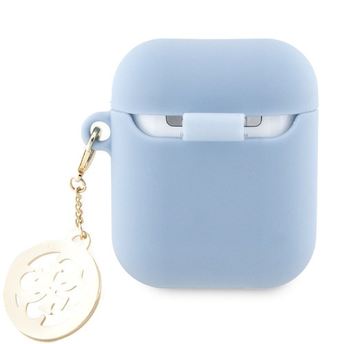 Guess для Airpods 1/2 чехол Liquid silicone 3D Logo with 4G Diamond charm Blue