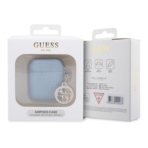 Guess для Airpods 1/2 чехол Liquid silicone 3D Logo with 4G Diamond charm Blue