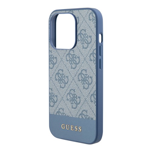 Guess для iPhone 15 Pro чехол PU 4G Bottom stripe Metal logo Hard Blue