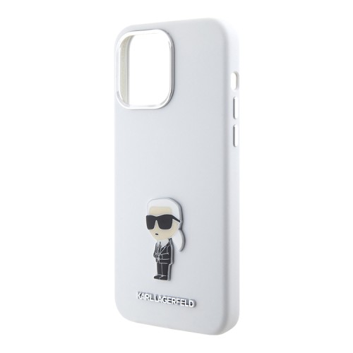 Karl Lagerfeld для iPhone 15 Pro Max чехол Liquid silicone NFT Karl Ikonik metal pin Hard White