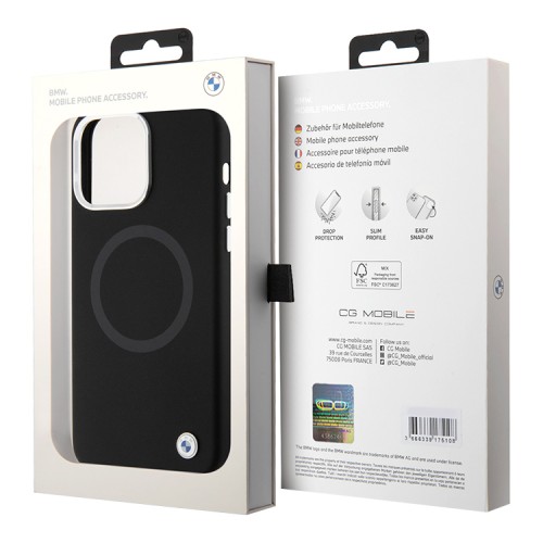 BMW для iPhone 15 Pro Max чехол Signature Liquid silicone Laser Ring Hard Black (MagSafe)